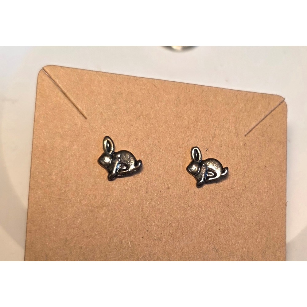 Silver Tone Bunny Rabbit Stud EarringsVintage Animal Jewelry Cottagecore